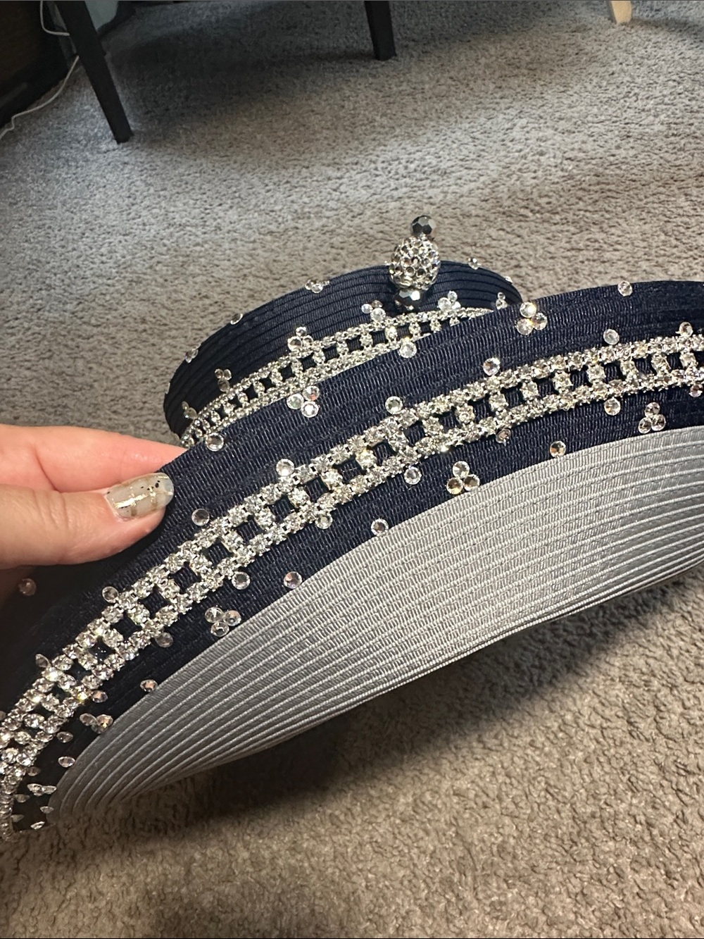 Embellished Two-Tone Navy and Silver Women's Hat - Picture 4 of 7